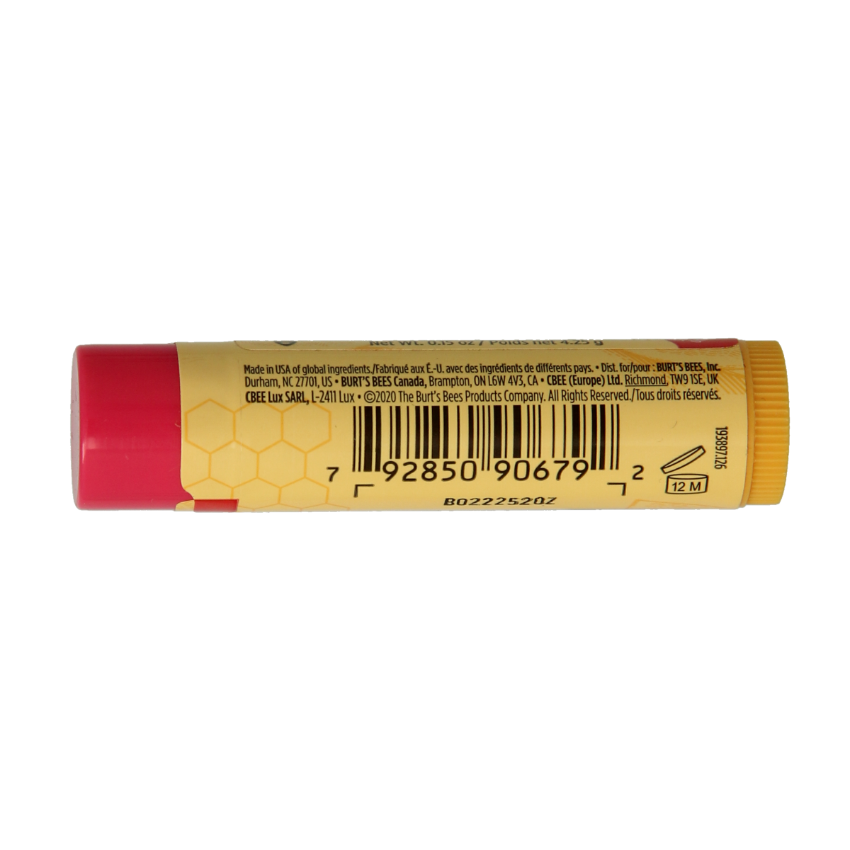 Burt's Bees Watermelon Lip Balm in a 4g tube, natural lip moisturizer with watermelon flavor and beeswax ingredients.