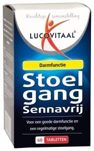 Lucovitaal Stoelgang zonder senna herbal supplement bottles with 60 tablets, natural herbal remedy for bowel health.