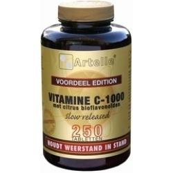 Artelle Vitamin C 1000mg with bioflavonoids, 250 tablets, natural dietary supplement for immune support.