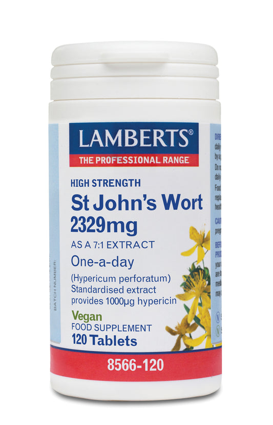 Lamberts St Janskruid herbal tablets, Hypericum perforatum supplement, 120 count, natural herbal remedy for mood support.