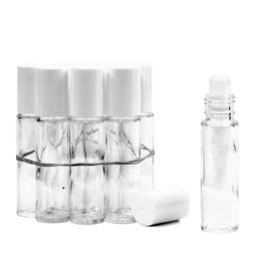 Chi Flesje met roller glas 10ml verpakkingsmateriaal, set van 10 stuks, clear glass with white roller for essential oils or liquids