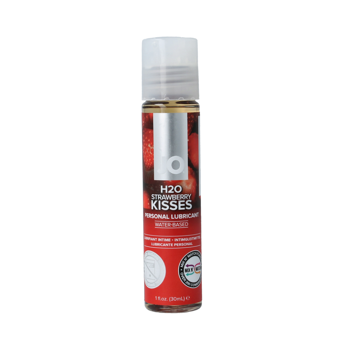 System Jo H2O aardbei glijmiddel in 30ml bottle, smooth and flavored personal lubricant with strawberry scent.