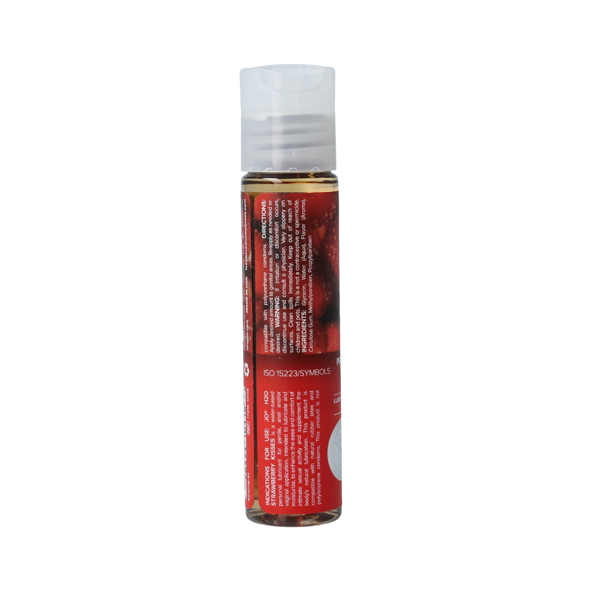 System Jo H2O aardbei glijmiddel in 30ml bottle, water-based lubricant with strawberry flavor, suitable for intimate use.