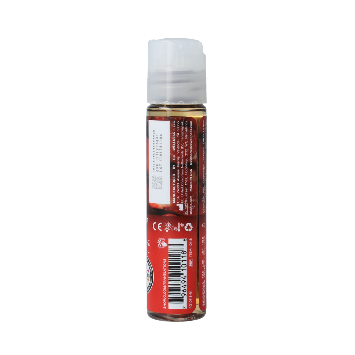 System Jo H2O aardbei glijmiddel in 30ml bottle, water-based lubricant with strawberry flavor, shown in a clear container.