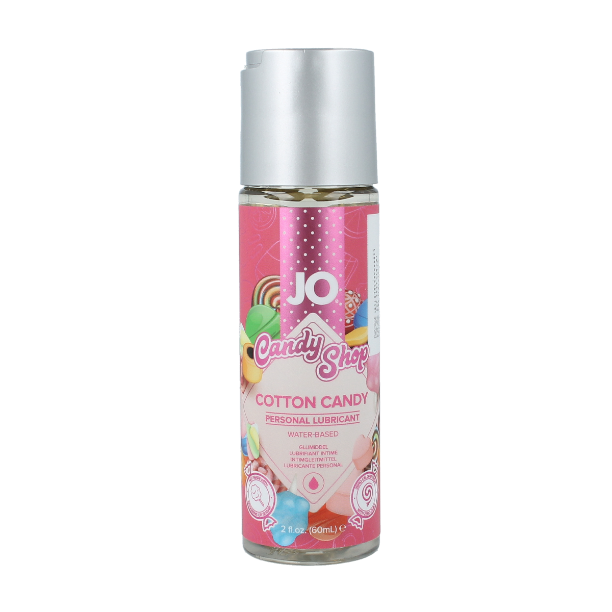 System Jo H2O Candy Shop Sucrose Spin lubricant bottle, 60ml, with colorful packaging and clear liquid inside.