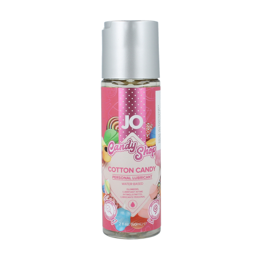 System Jo H2O Candy Shop Sucrose Spin lubricant bottle, 60ml, with colorful packaging and clear liquid inside.