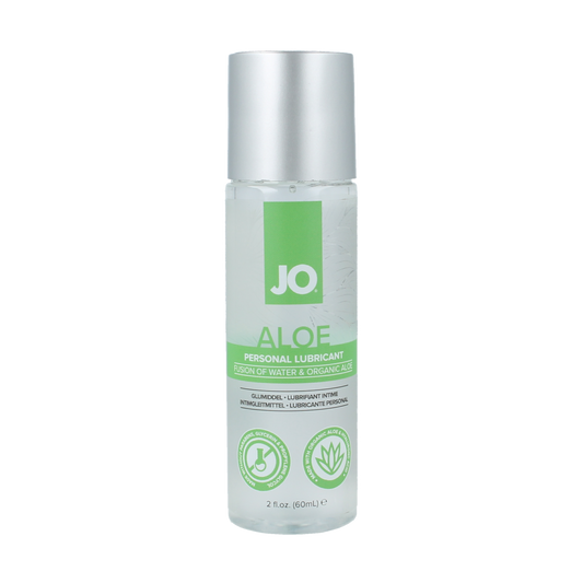 System Jo Aloe lubricant in 60ml bottle, clear gel for smooth, soothing personal use, designed for comfort and hydration.