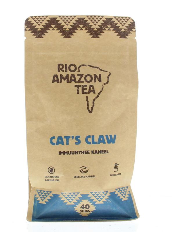 RIO Cat's Claw Kruidenthee builtjes, 40 packs, herbal tea bags, natural herbal tea product by RIO, shown in the image.