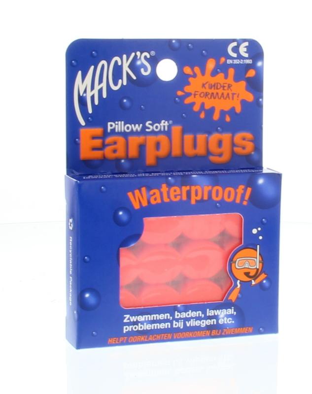 Macks Kids Earplugs, hearing protection in a pack of 6, designed for children's ear safety, shown in the image.