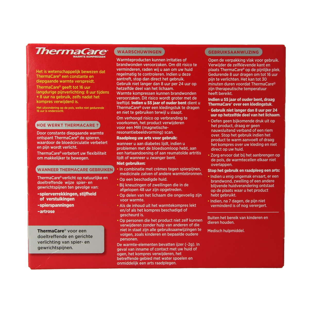 Thermacare warm and cold compress for neck, shoulder, and wrist, showing the flexible gel pack in a protective cover.