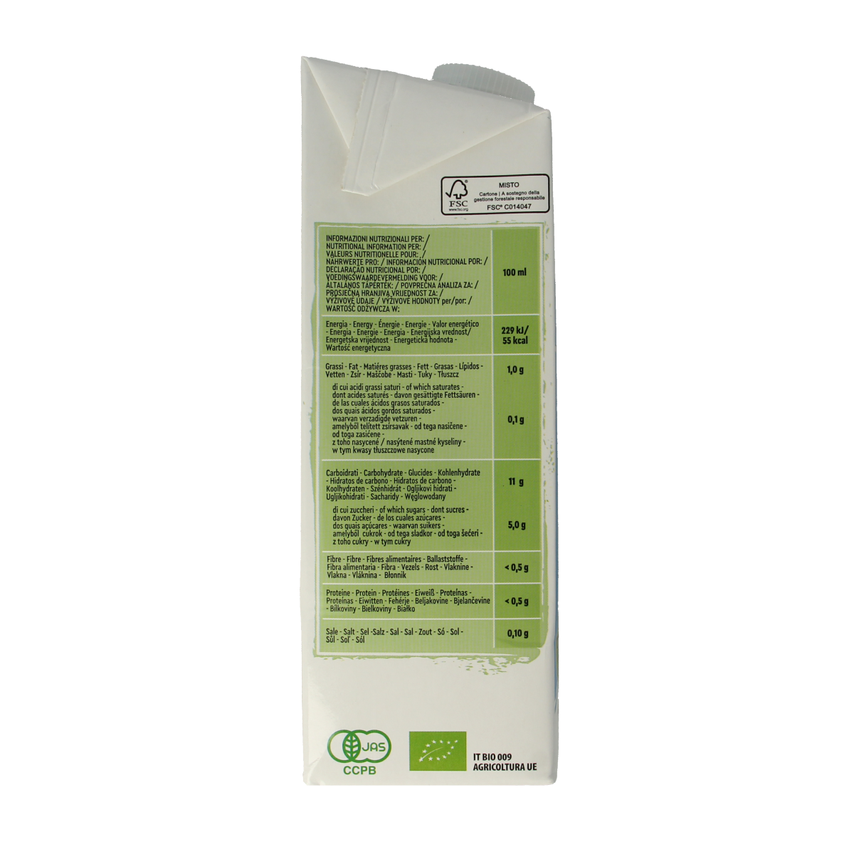 Vitariz natural bio rice drink in a 1-liter bottle, vegan beverage made from organic rice, in a clear plastic bottle.