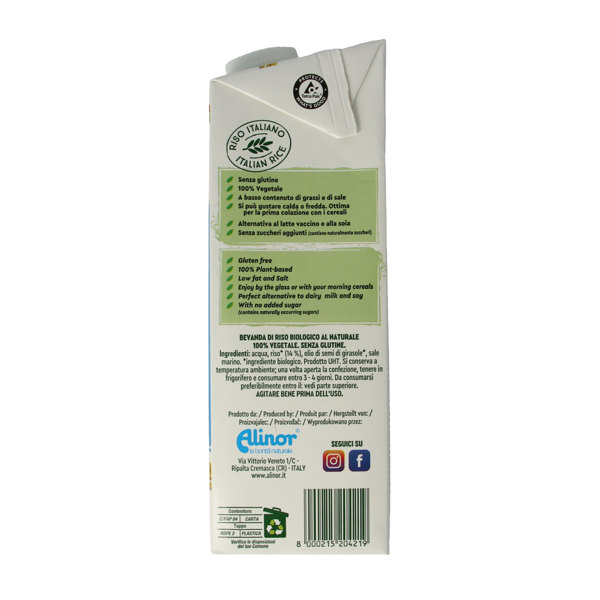 Vitariz natural organic rice drink in a 1-liter bottle, made from rice, suitable for dairy-free and plant-based diets.