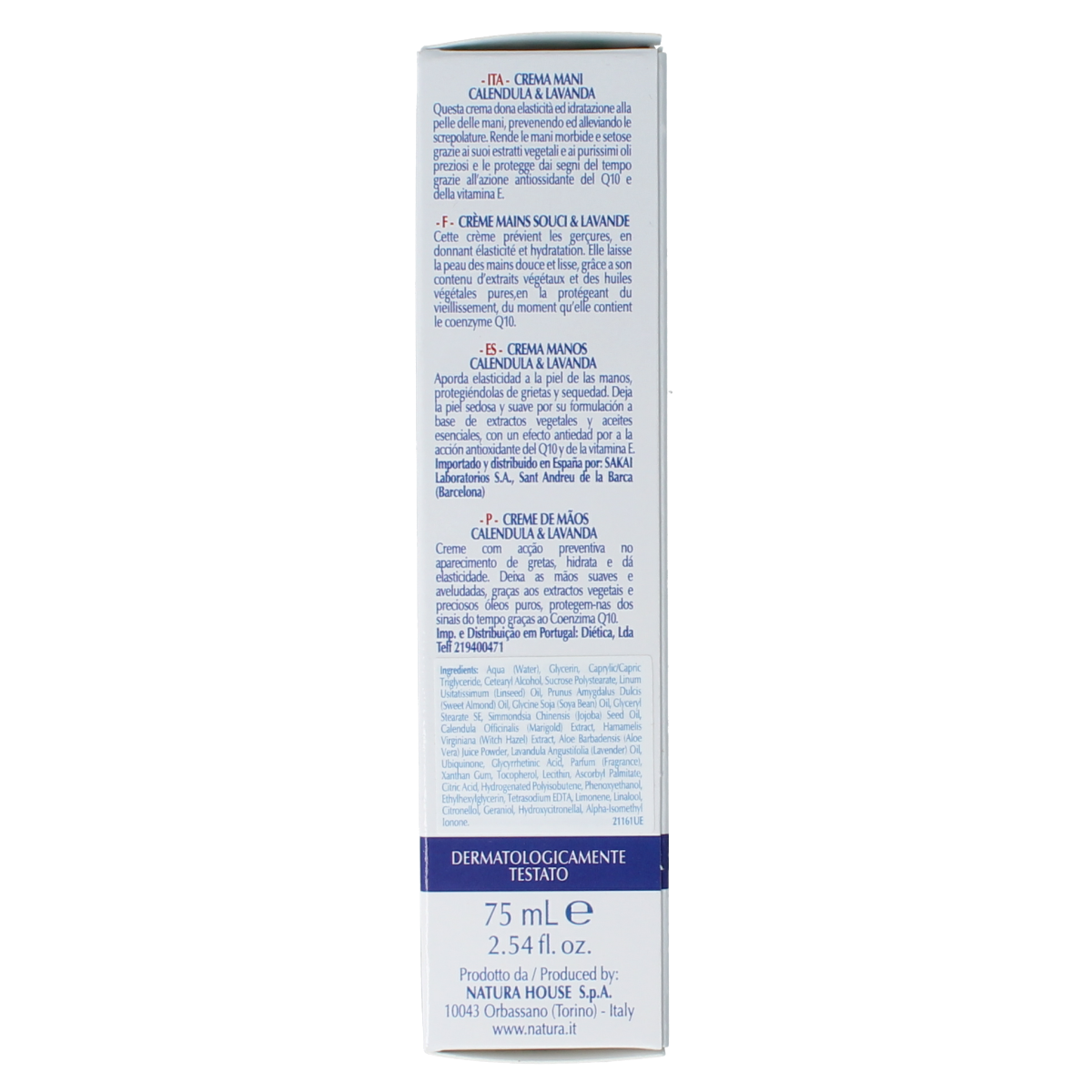 Natura House Calendula lavendel handcreme in 75ml tube, featuring floral ingredients and soothing hand skincare.