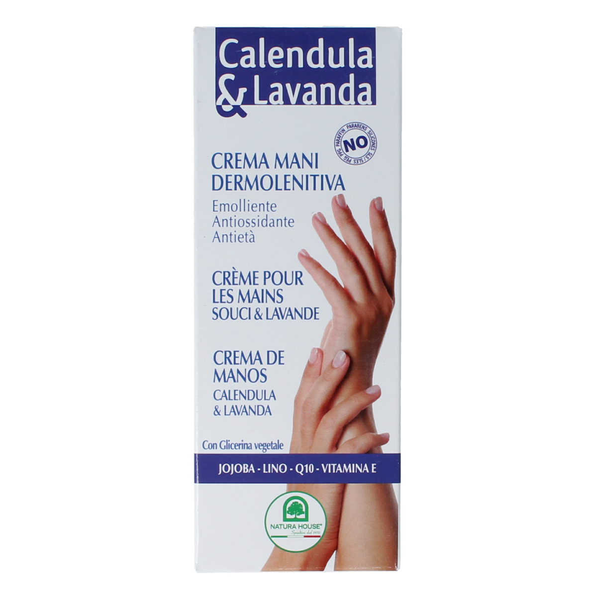 Natura House Calendula Lavendel handcreme in 75ml tube, moisturizing hand care with calendula and lavender ingredients.