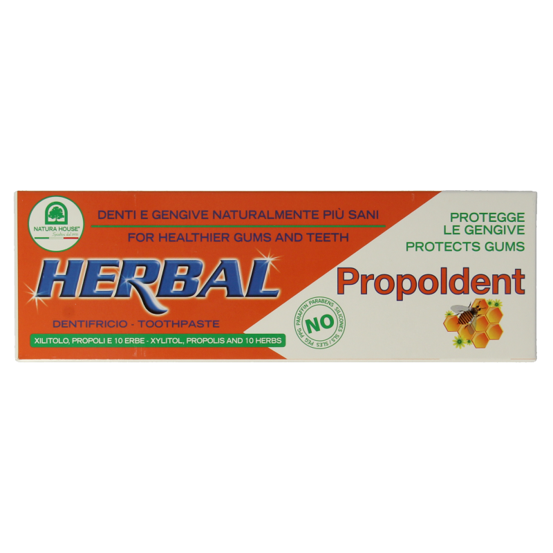 Natura House Propoldent toothpaste 100ml tube showing the packaging and label for oral care.