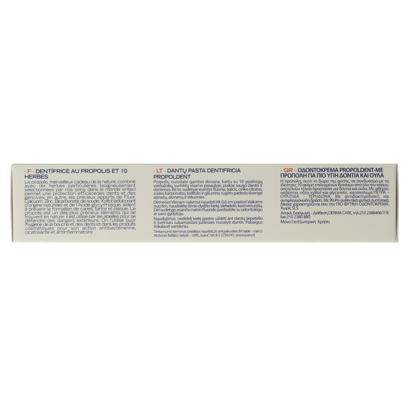 Natura House Propoldent toothpaste in 100ml tube, showing the packaging with the brand logo and product details.