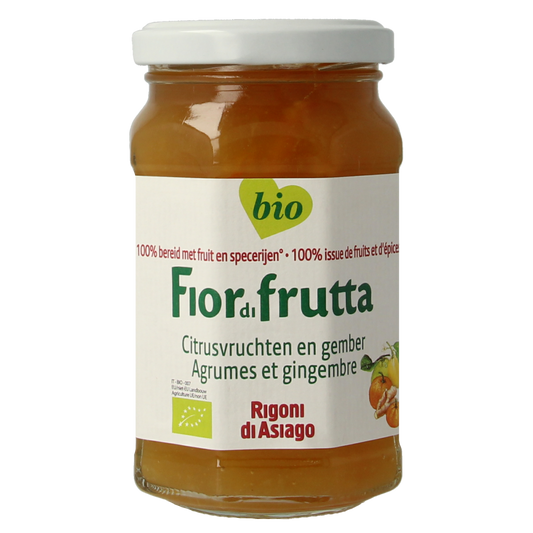 Fiordifrutta Citrusmix gemberjam bio, a 260g jar of organic citrus and ginger spread for bread or snacks.