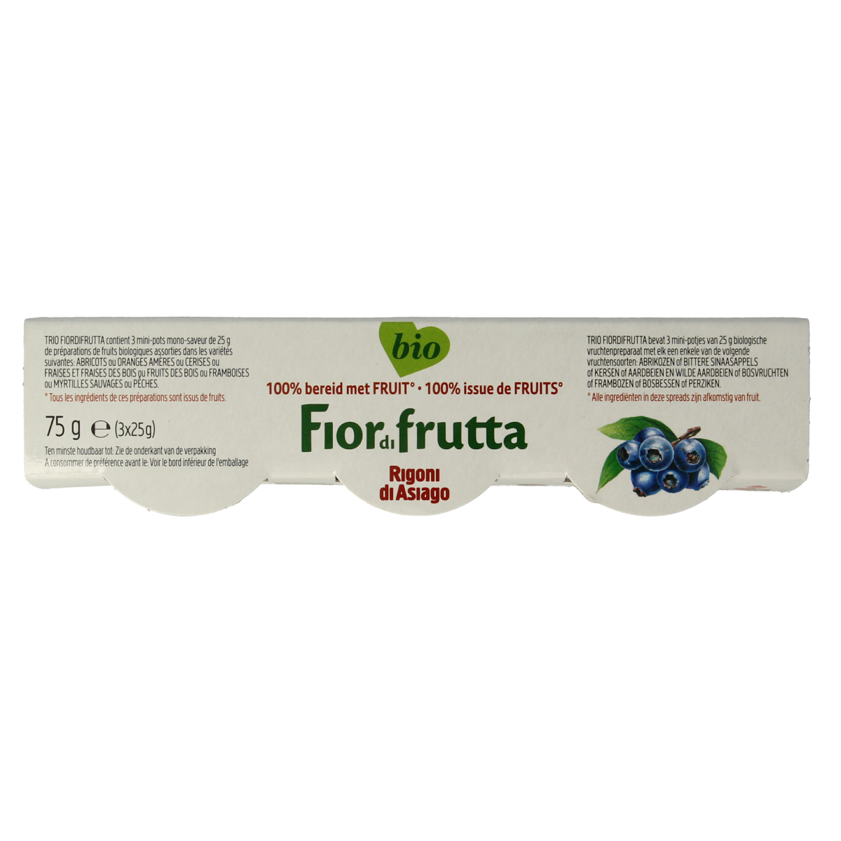 Fiordifrutta bio fruit spread on bread, showcasing the 25g fruit belegg mix with colorful fruit pieces and smooth jam texture.