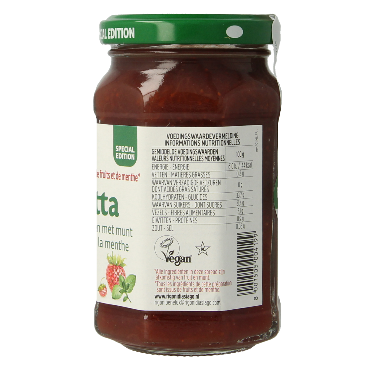 Fiordifrutta strawberry and wild strawberry jam with mint for bread, 250g jar, organic fruit spread with fresh berry appearance