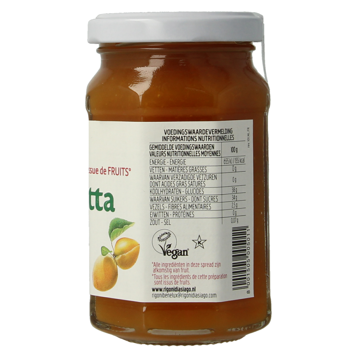 Fiordifrutta bio apricot jam spread on bread, 250g jar, natural fruit preserve for breakfast or snacks