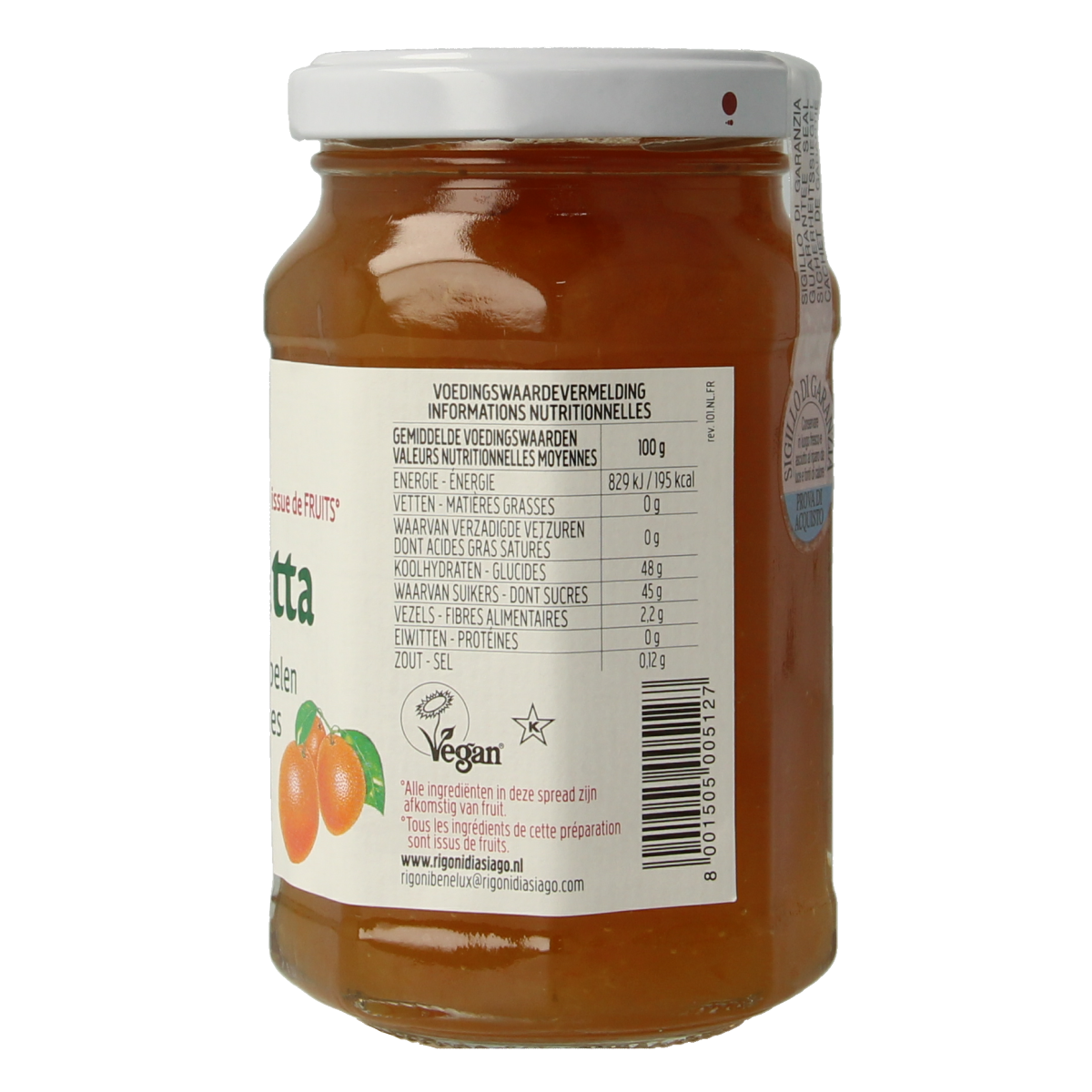 Fiordifrutta Sinaasappeljam bio, 260g, natural orange fruit spread on bread, made by Fiordifrutta.