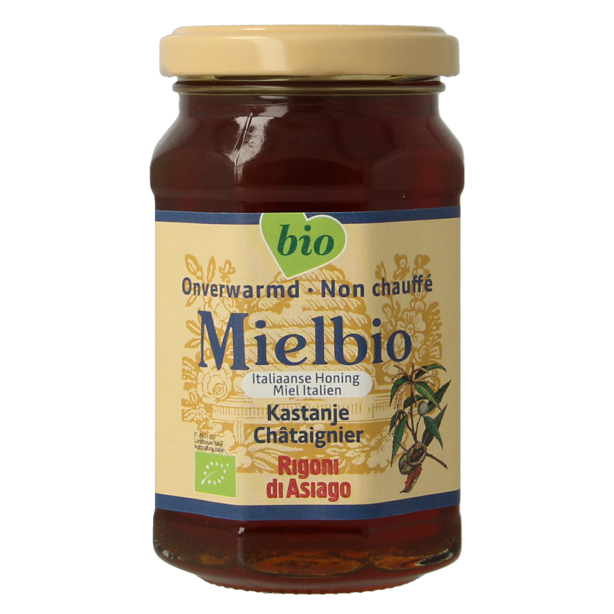 Rigoni Di Asiago Kastanje honing vloeibaar bio in 300g jar, smooth and rich chestnut honey from Italy.