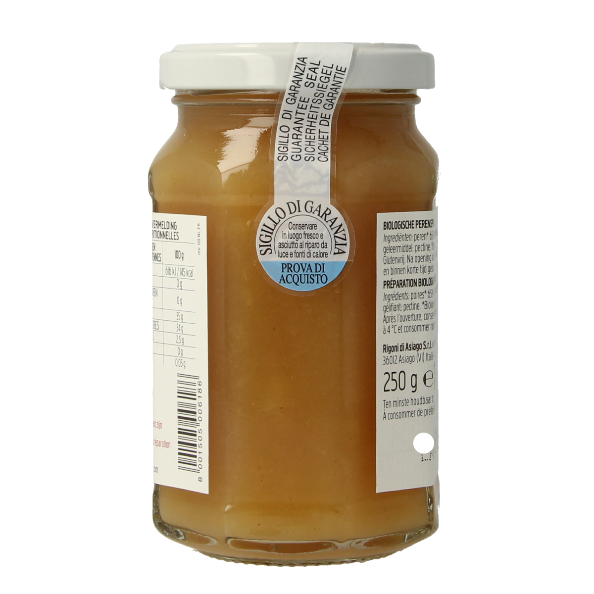 Fiordifrutta Perenjam bio, 250g jar of pear fruit spread, natural organic spread for bread and breakfast.