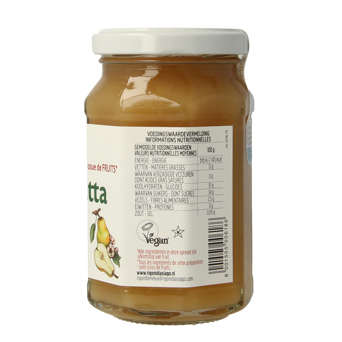 Fiordifrutta Perenjam bio, 250g jar, organic pear fruit spread, smooth and fruity for bread or snacks.