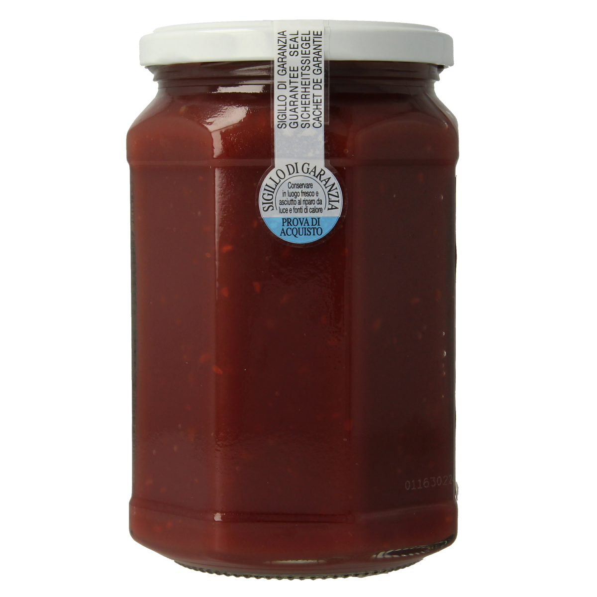 Fiordifrutta bio raspberry fruit spread on bread, showing jar labeled "Frambozen" with fresh raspberries in the background.