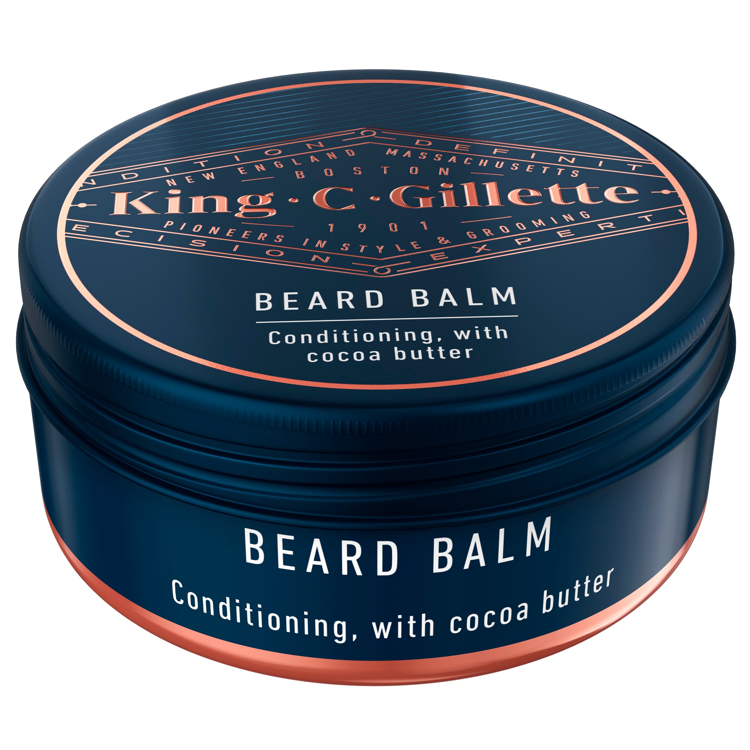 Gillette King C beard balm in 100ml jar, featuring natural beard care and grooming for a well-maintained beard.