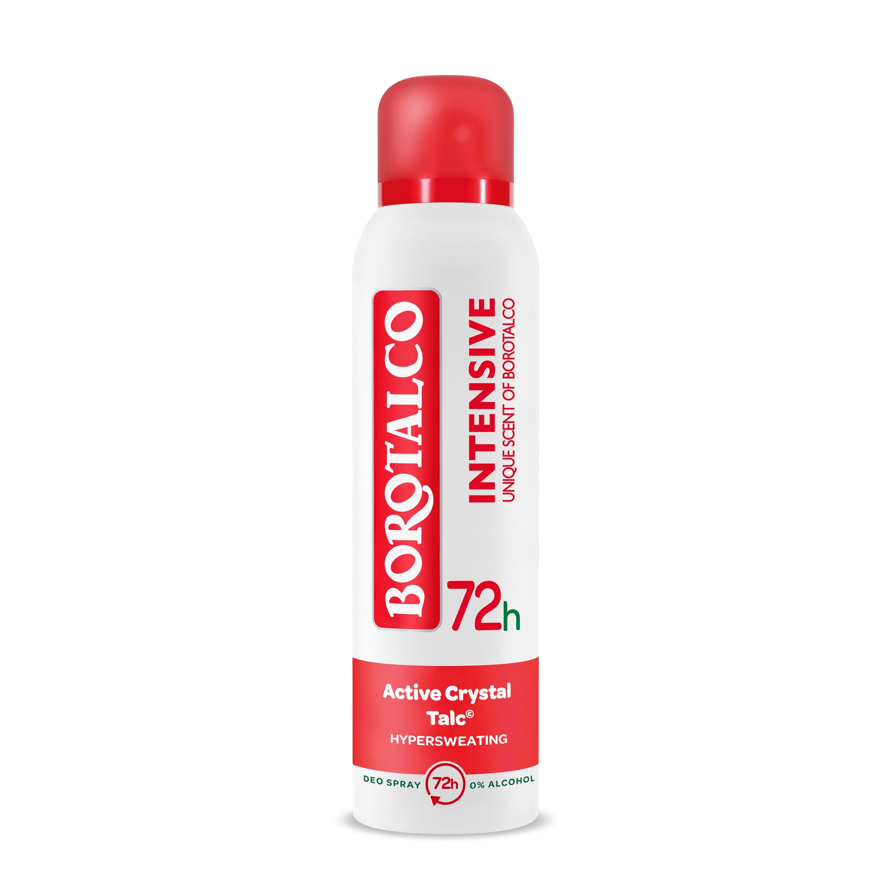 Borotalco Deodorant spray bottle with 150ml capacity, featuring a sleek design and spray nozzle for easy application.