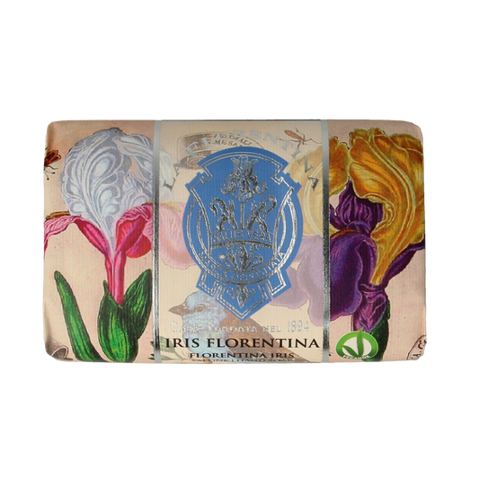 La Florentina Zeep florentijnse iris soap bar, 200g, with floral and iris scent, wrapped in elegant packaging.