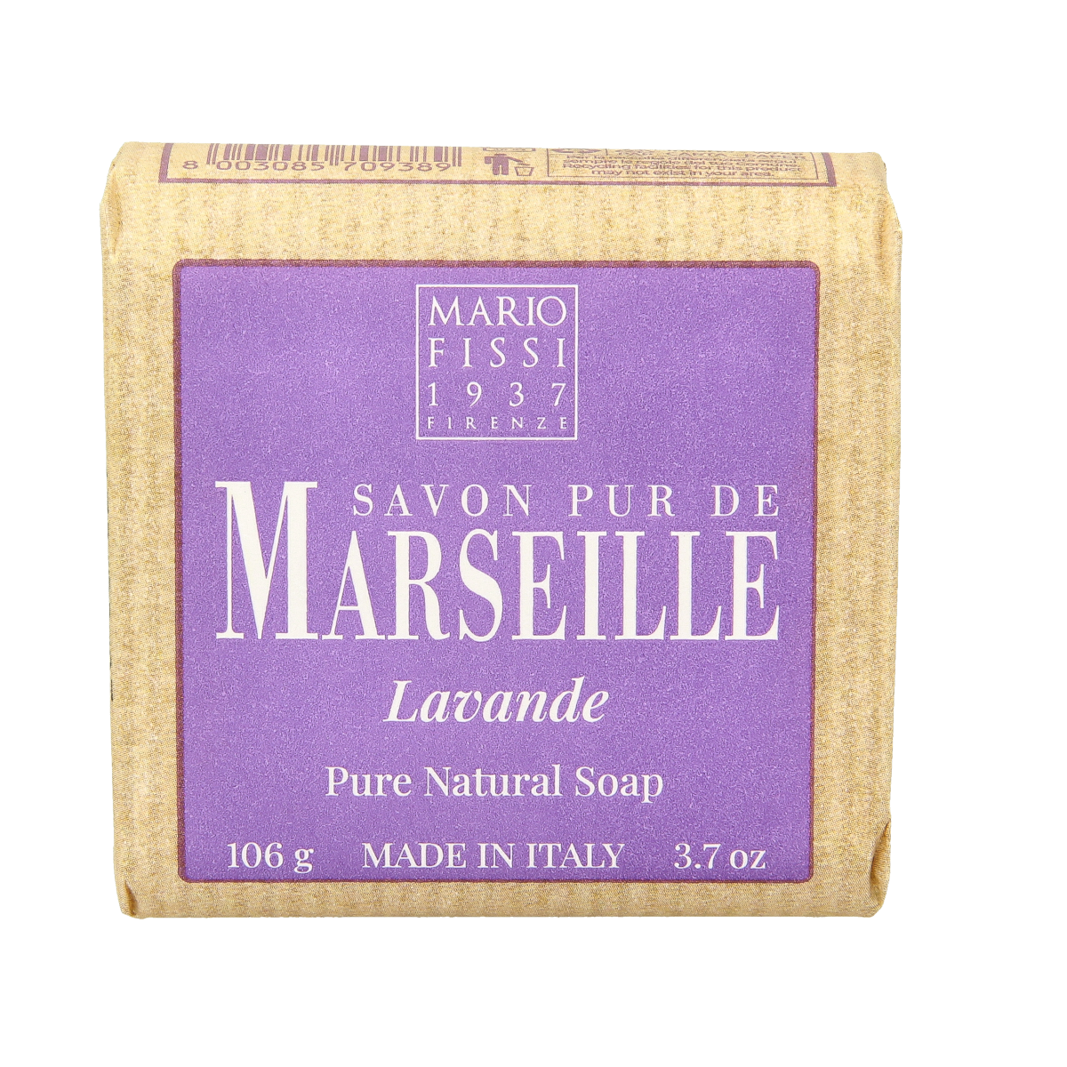 Marseille Zeep lavendel soap bar, 106g, natural lavender scent with floral purple and white packaging.