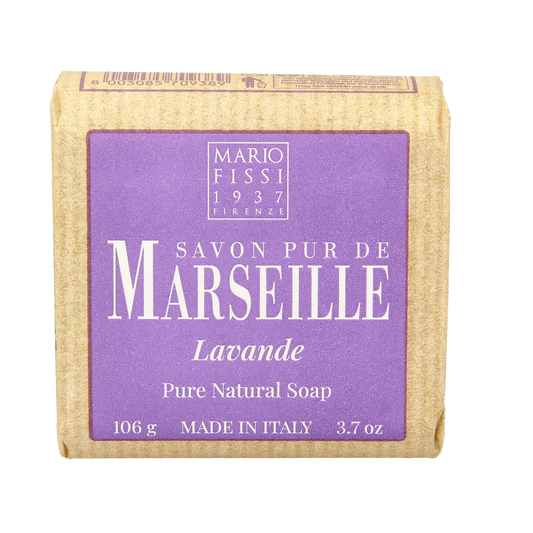 Marseille Zeep lavendel soap bar, 106g, natural lavender scent with floral purple and white packaging.