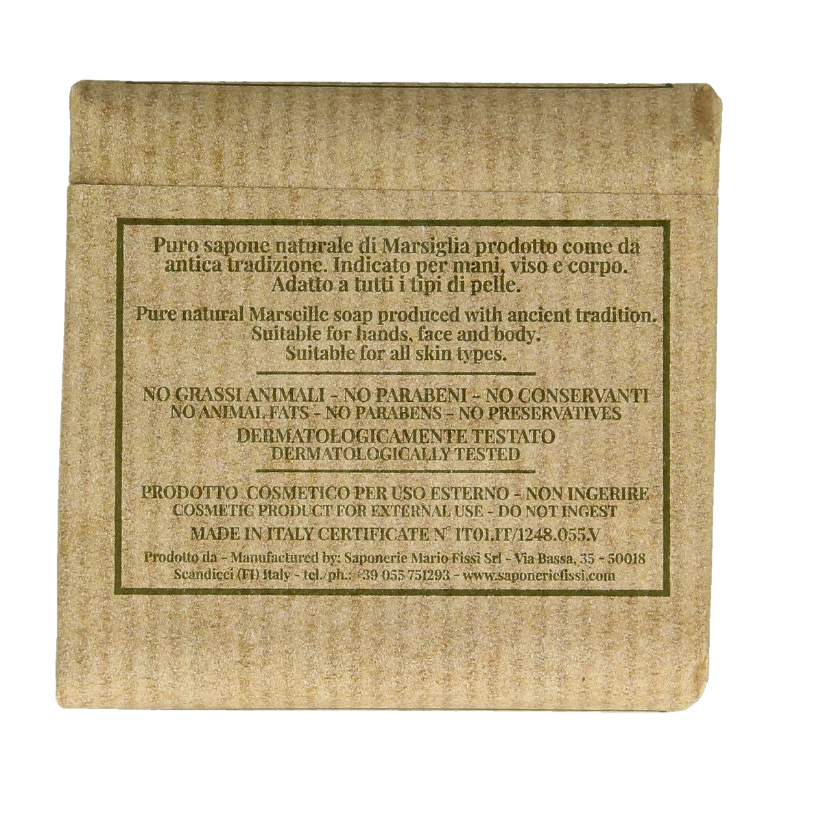 Marseille Zeep natuurlijk olijf soap bar weighing 106 grams, displayed with olive leaves and packaging.