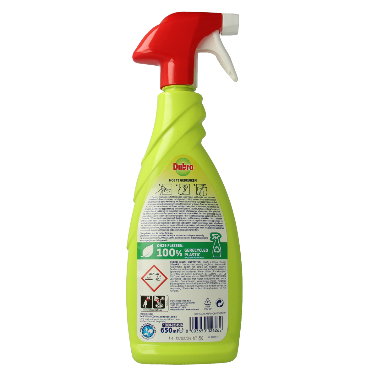 Dubro Multi Ontvetter Spray 650ml, cleaning product for degreasing and surface preparation, shown in a spray bottle.