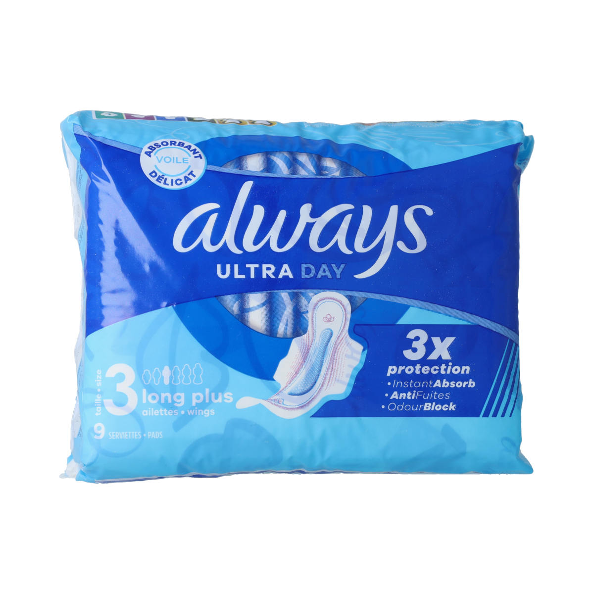 Always Ultra day sanitary pads with wings, pack of 9, designed for women’s comfort and protection during menstruation.