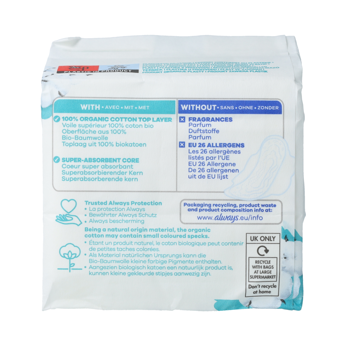 Box of 11 Always cotton protection normal pads for women, featuring soft white fabric and discreet design.