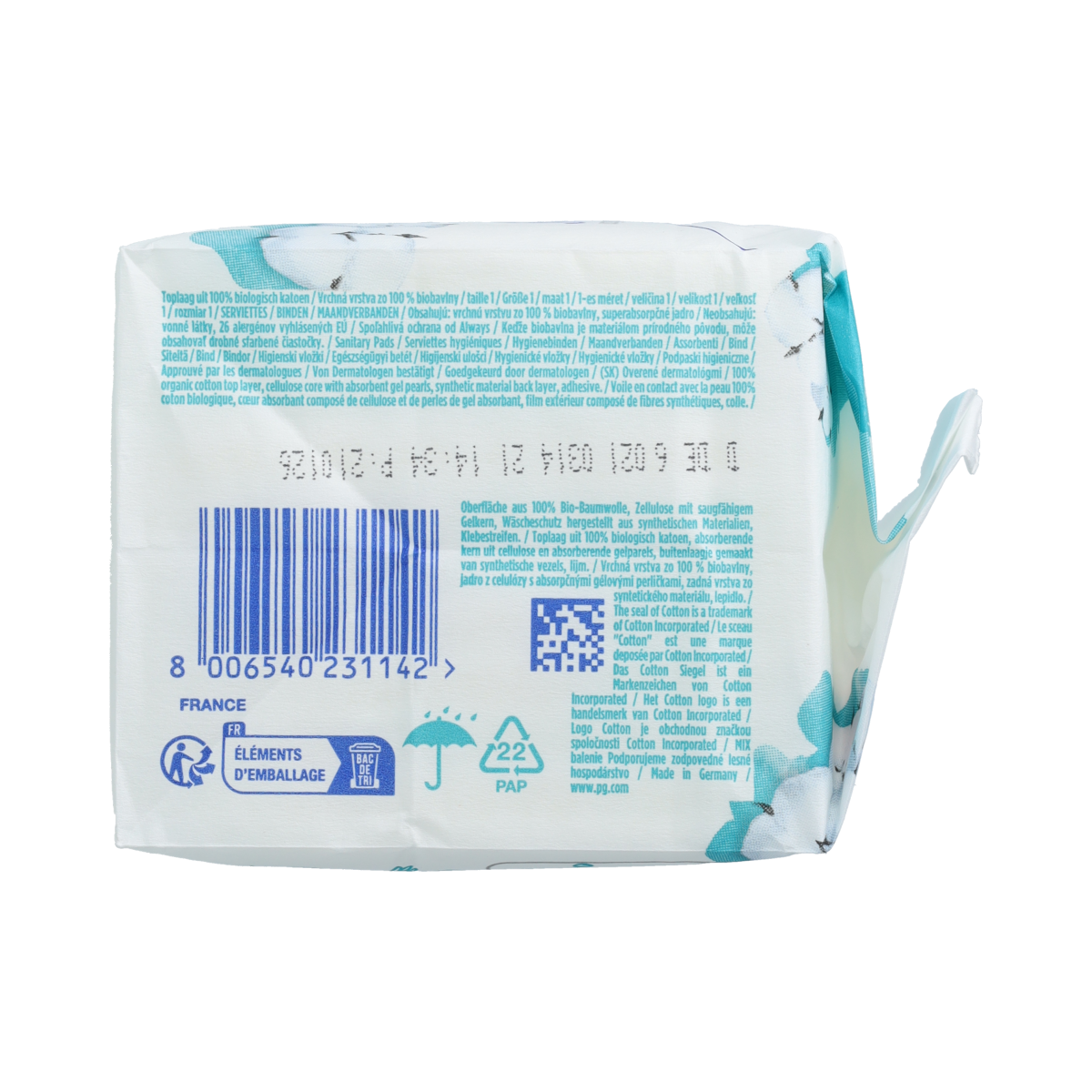 Box of 11 Always cotton normal sanitary pads for women, showing the packaging and product details.