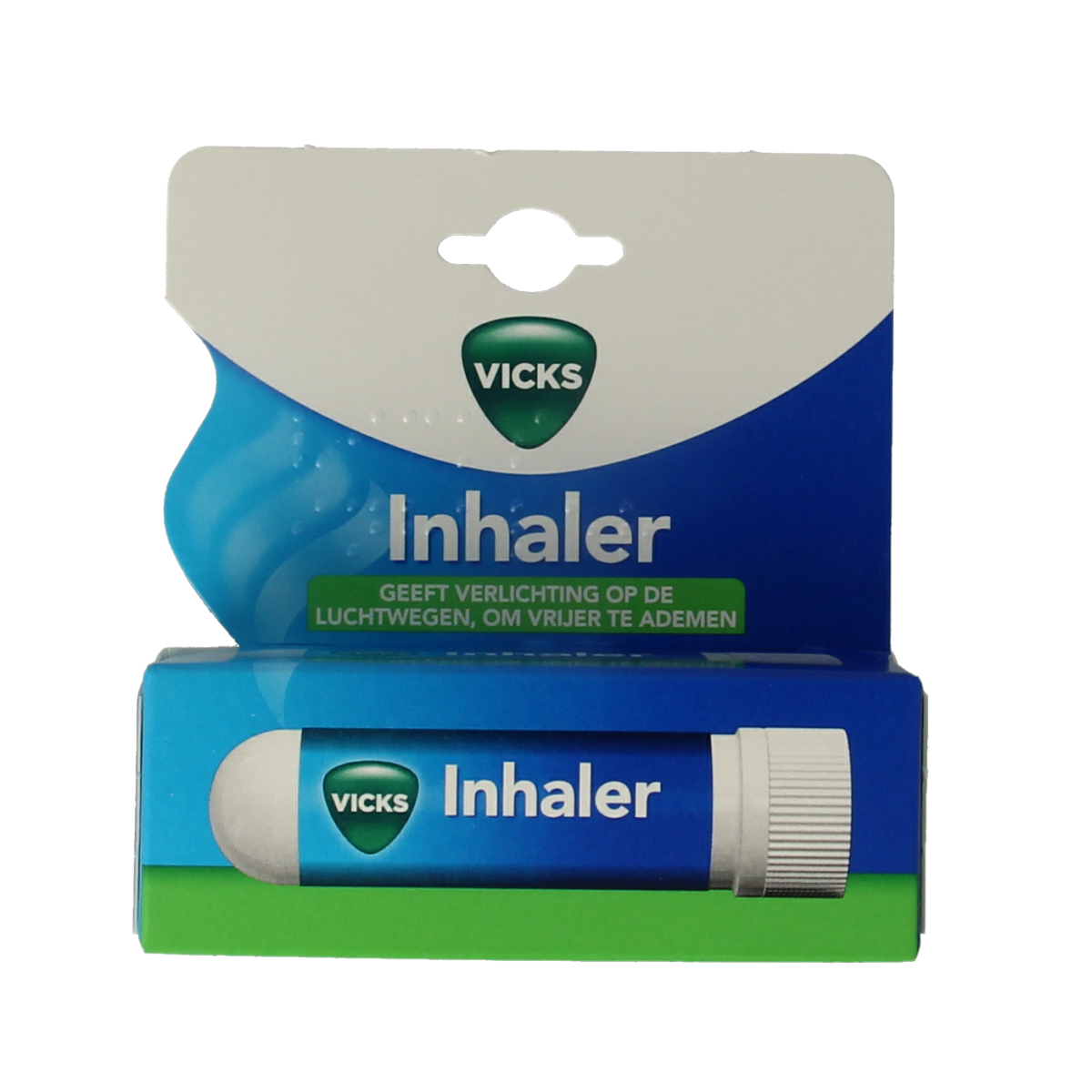 Vicks inhaler blister pack with one nasal inhalation product for congestion relief, part of Vicks nasal care line.