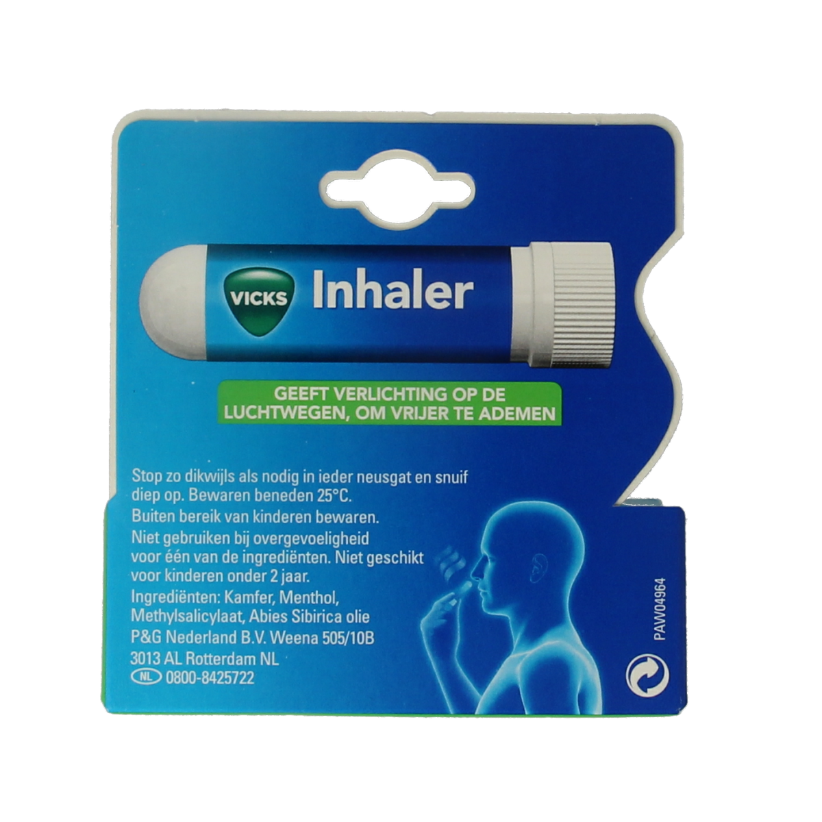 Vicks inhaler blister pack with one nasal inhalation product for congestion relief, designed for nasal care and inhalation therapy.