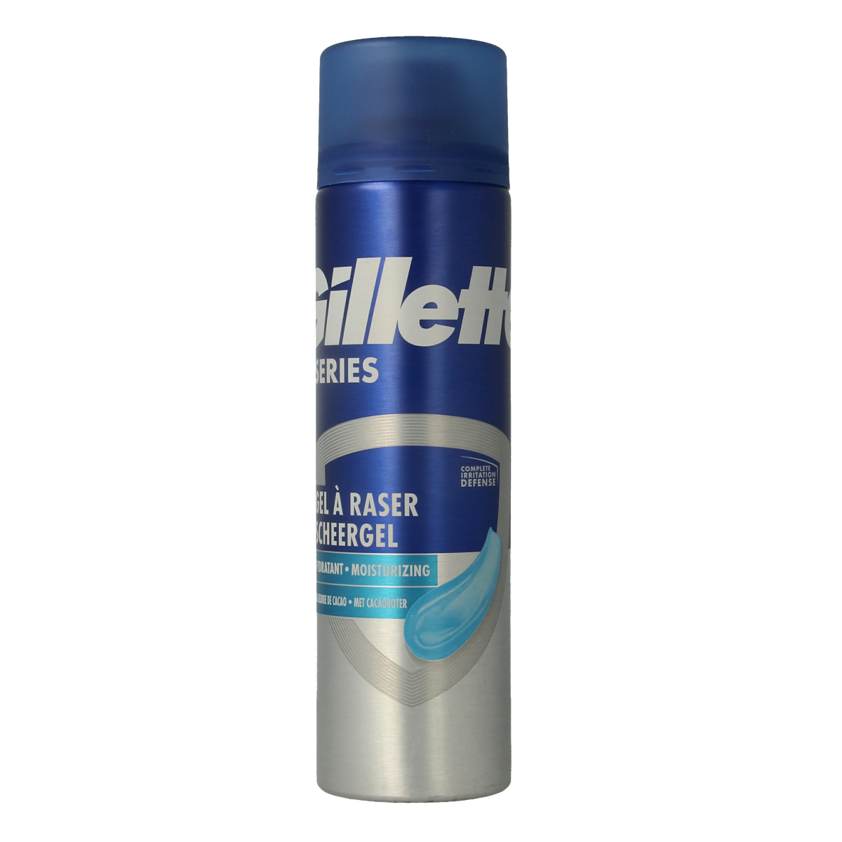 Gillette Series shaving gel in 200ml tube, suitable for shaving and hair removal, with Gillette branding visible.