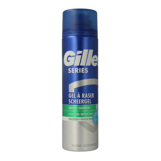Gillette Series sensitive shaving gel in 200ml tube, ideal for gentle shaving and skin comfort.