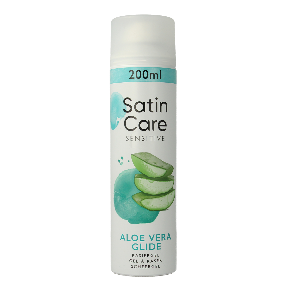 Gillette Satin Care scheergel voor gevoelige huid, 200 ml, zachte scheer- en ontharingsgel in een tube.