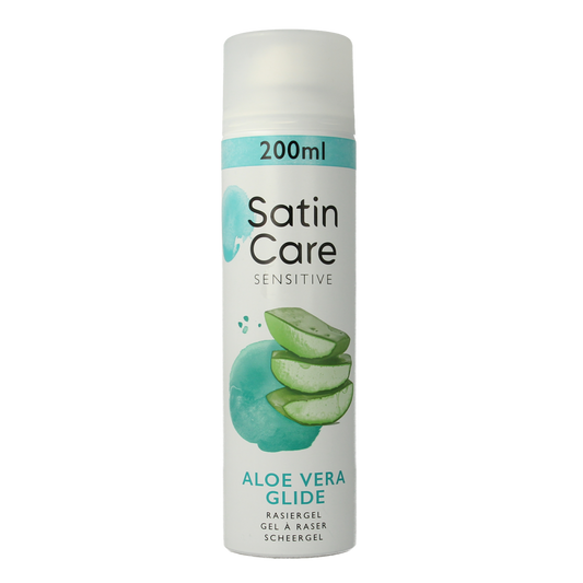 Gillette Satin Care scheergel voor gevoelige huid, 200 ml, zachte scheer- en ontharingsgel in een tube.