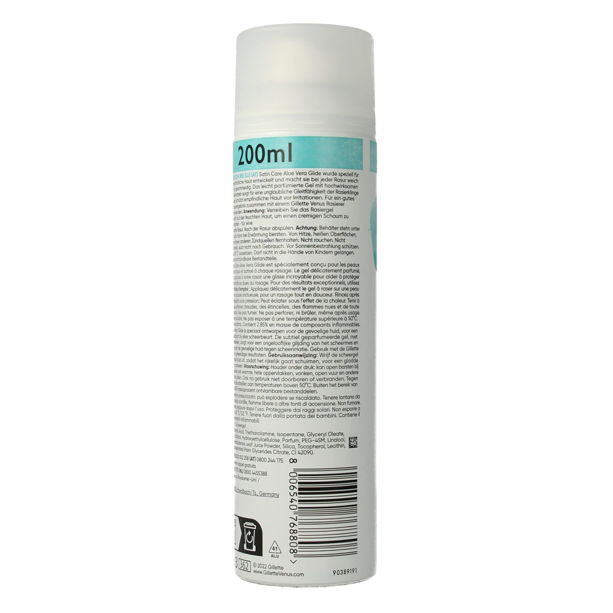 Gillette SatinCare scheergel voor gevoelige huid, 200ml, gladmakende scheer- en ontharingsgel in een transparante tube