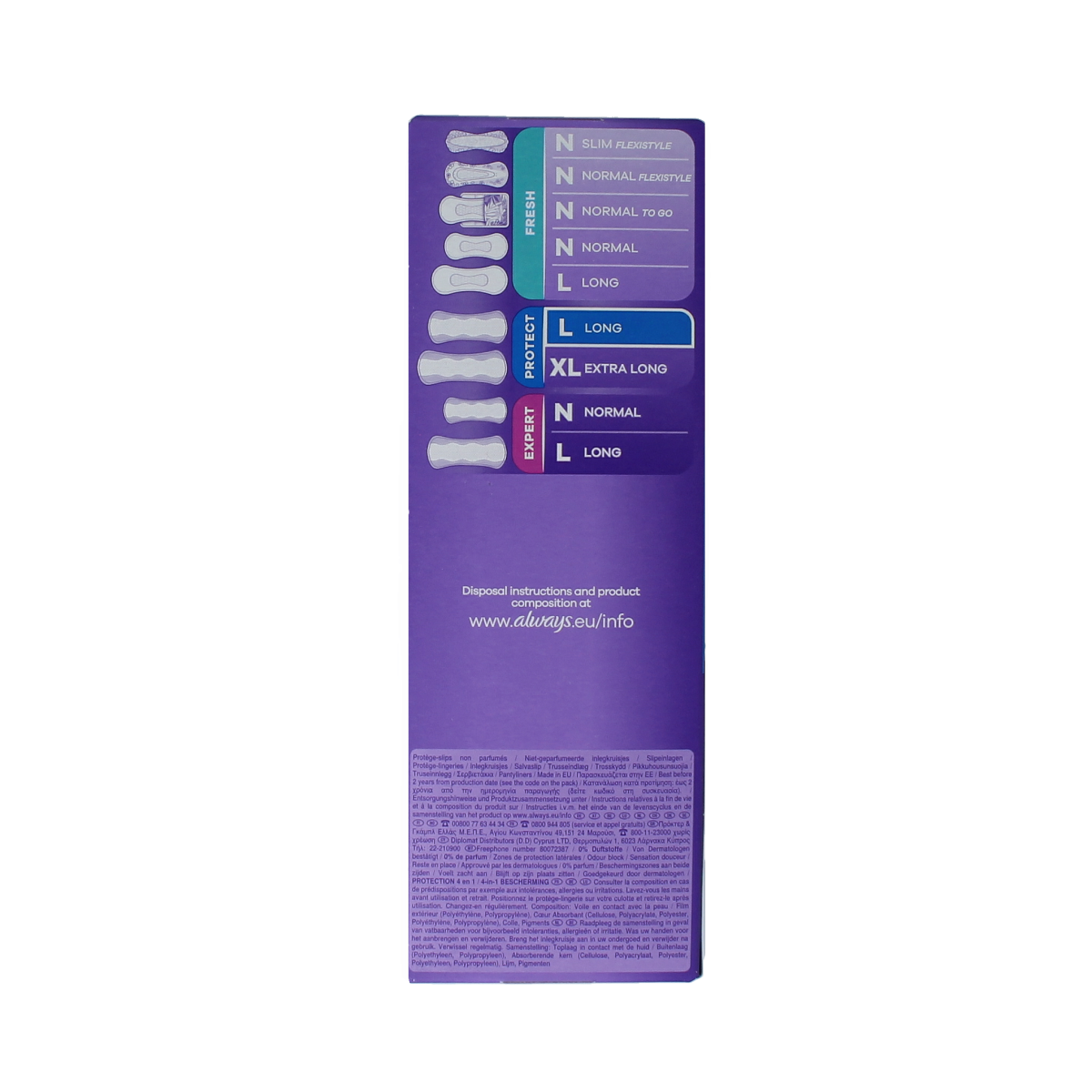 Always Inlegkruisjes Daily Protect long feminine panty liners in a pack of 26, designed for daily comfort and protection.
