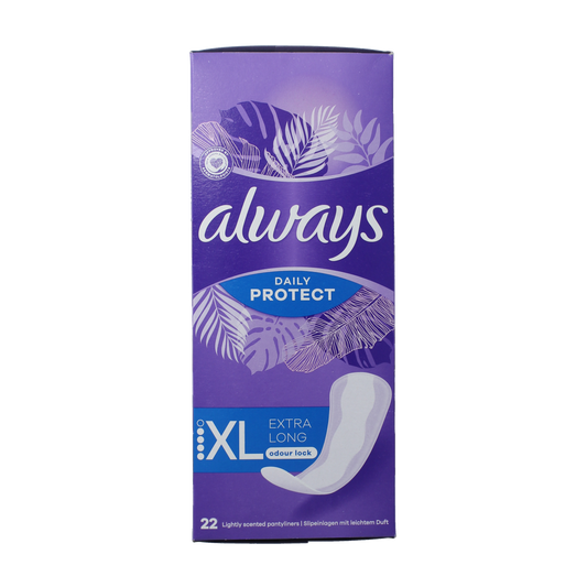 Always Inlegkruisjes daily protect extra long pack of 22, feminine hygiene pads for daily comfort and protection.