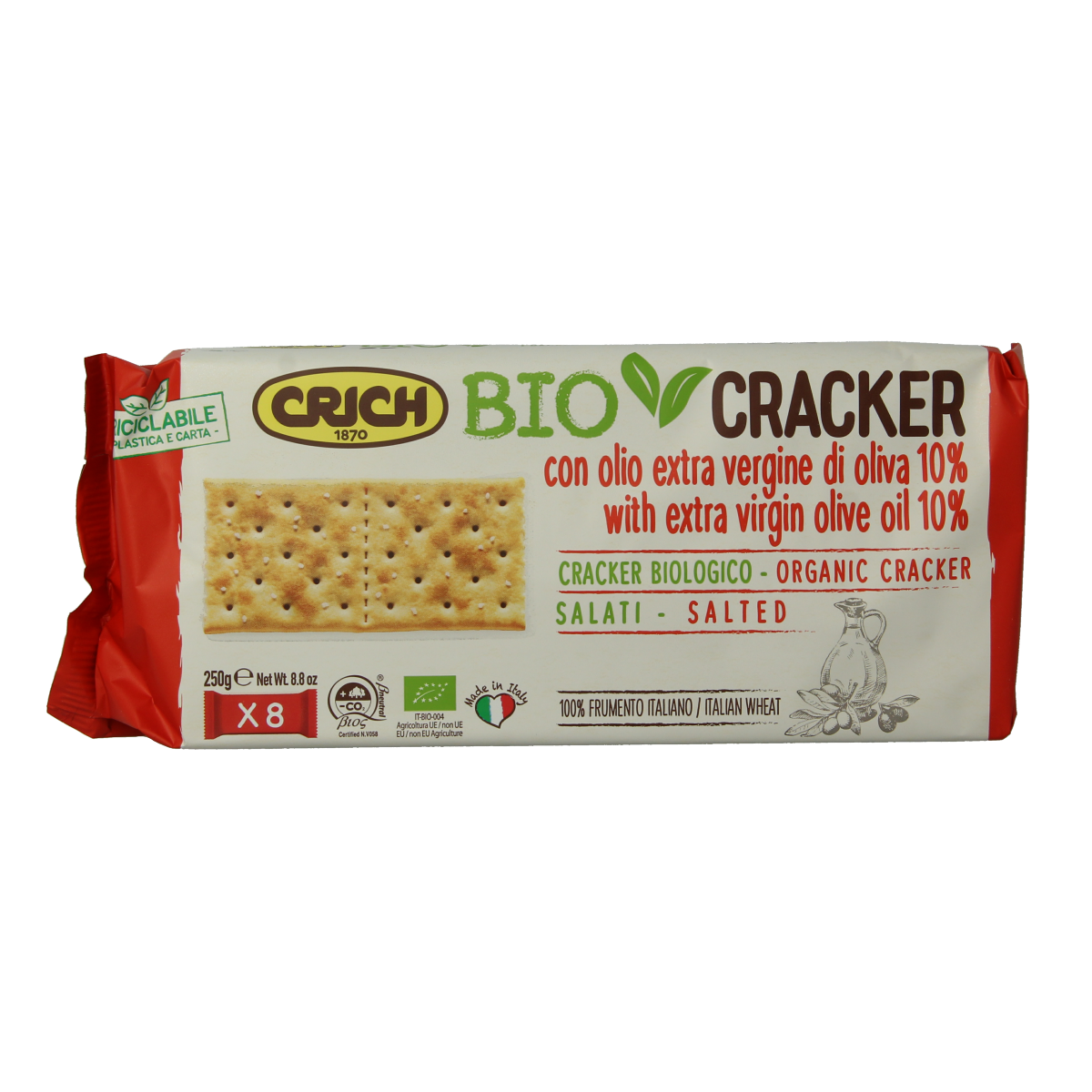 Crich Crackers with red sea salt and olive oil, 250g, crispy bread crackers made with organic ingredients