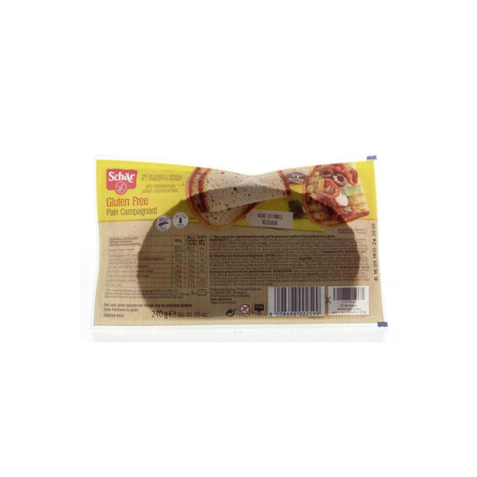 Schar Pain Campagnard gluten-free bread loaf sliced, 240 grams, with a crusty golden exterior and soft interior.